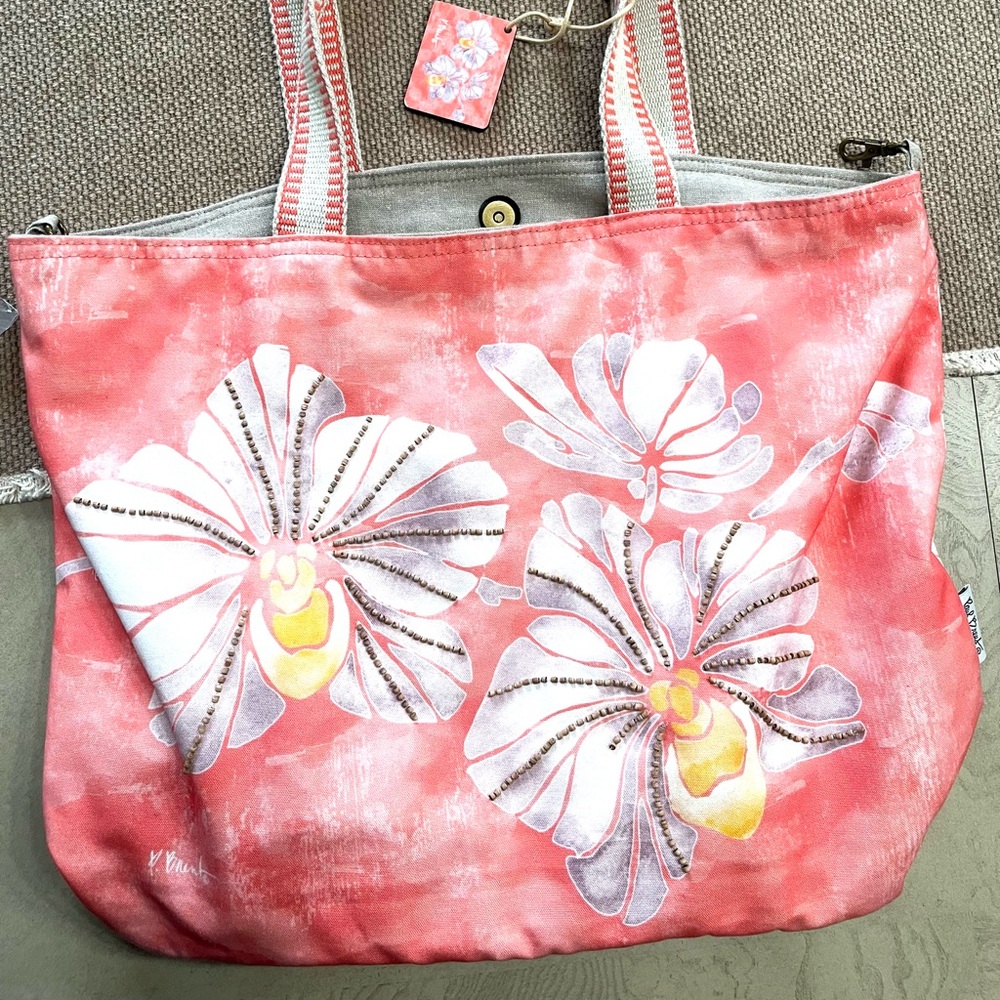 Beach Tote—Sun and Sand Floral Coral Tote Bag
